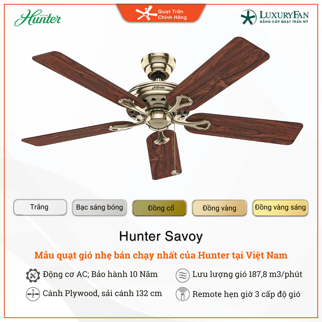 Quạt trần HUNTER SAVOY mang đến vẻ đẹp quý phái