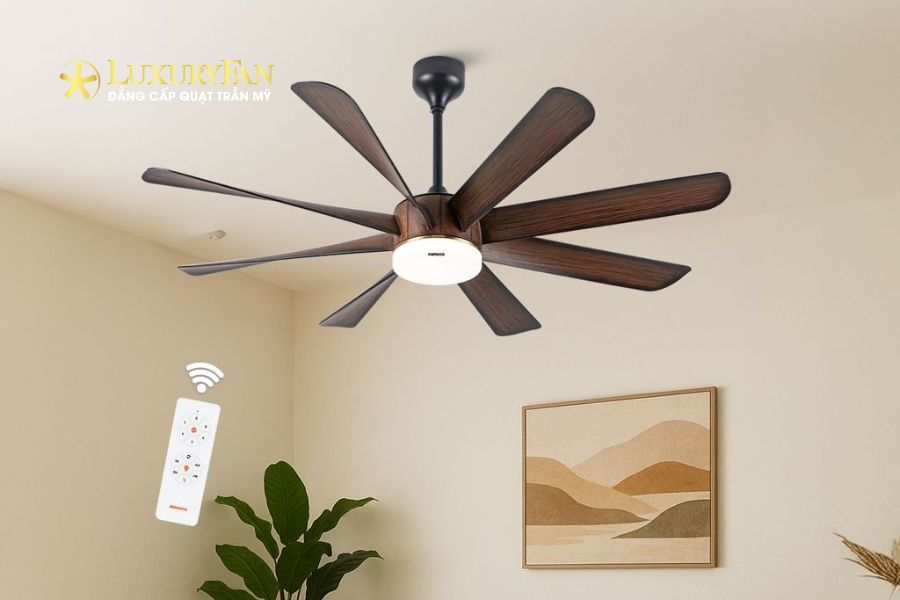 Quạt trần 8 cánh được thiết kế tối ưu cho không gian rộng và đông người