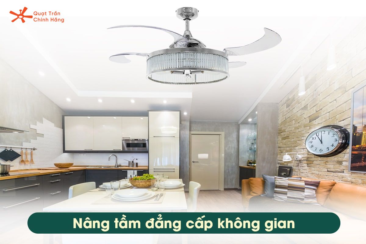 Quạt trần đèn chùm tích hợp hai chức năng làm mát và chiếu sáng