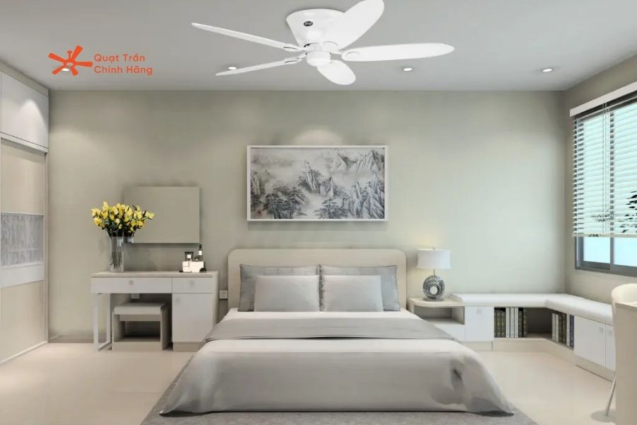 quạt trần phòng ngủ không còn đơn thuần là thiết bị làm mát mà đã trở thành một phần quan trọng trong thiết kế không gian sống hiện đại