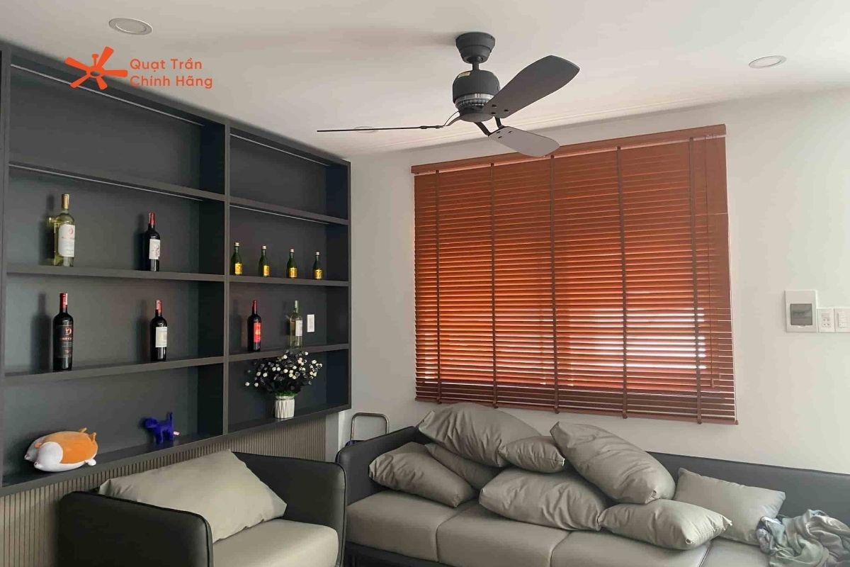 quạt trần 3 cánh gỗ hiện đại được thiết kế với bản cánh lớn và góc nghiêng chuẩn, giúp tối ưu luồng gió và phân bổ đều khắp phòng.