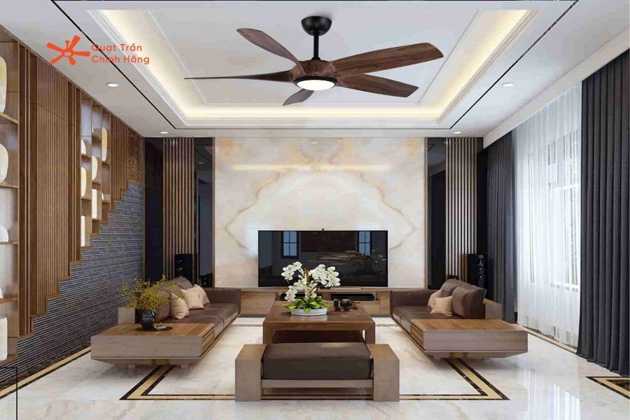 Quạt trần là thiết bị làm mát được lắp đặt cố định trên trần nhà, hoạt động bằng cách quay các cánh quạt để tạo luồng gió lưu thông