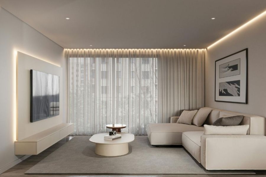 Màu sắc là yếu tố ảnh hưởng trực tiếp đến cảm giác không gian. Những gam màu sáng như trắng, kem, be hoặc xám nhạt sẽ giúp căn phòng trông rộng và cao hơn
