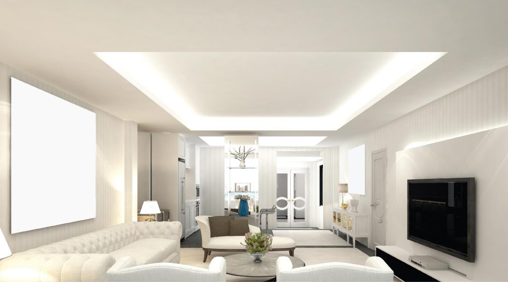 Đèn LED hắt trần thường được lắp tại các khe trần thạch cao hoặc khu vực giật cấp để tạo hiệu ứng ánh sáng gián tiếp.