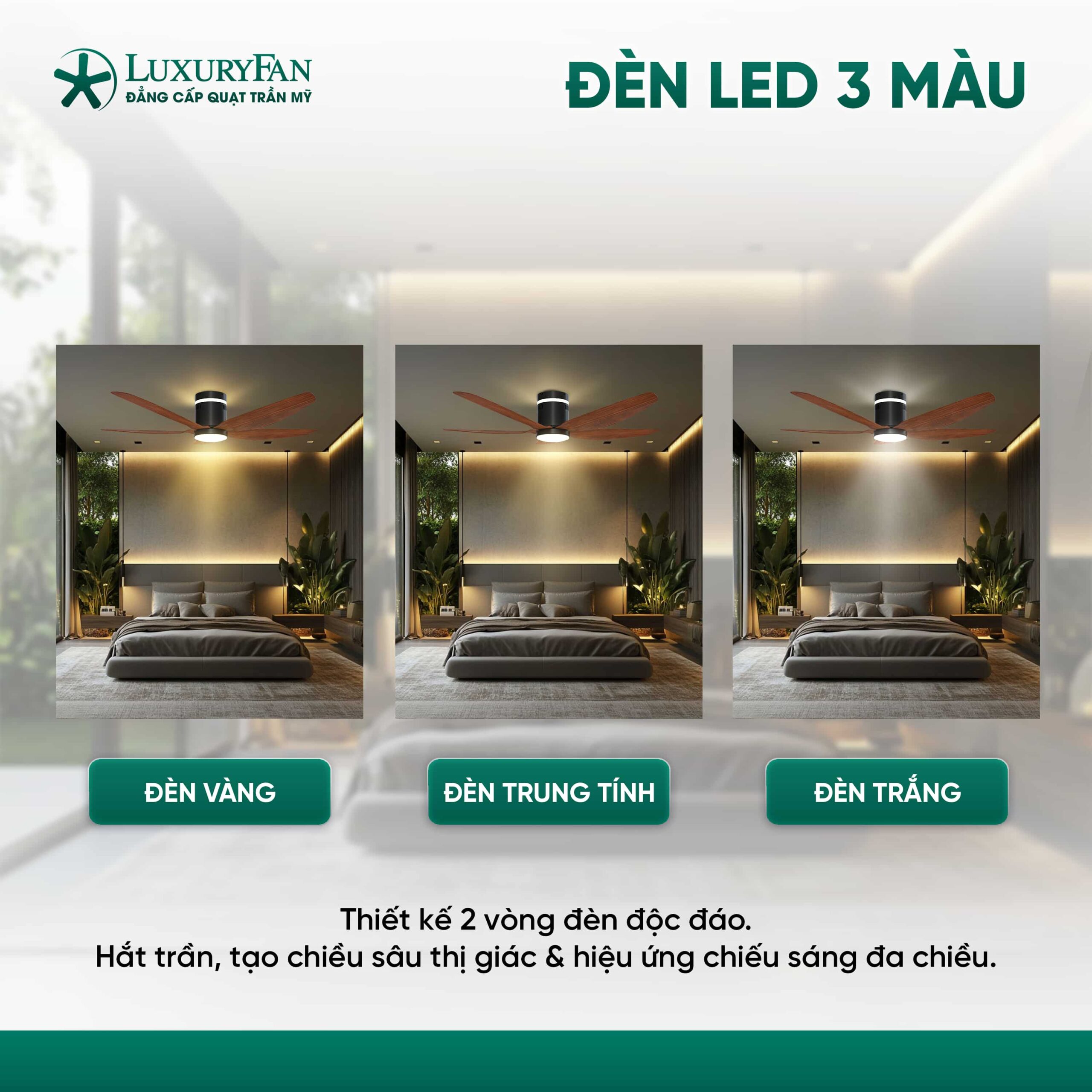 Đèn LED 3 màu: Trắng, vàng, trung tính
