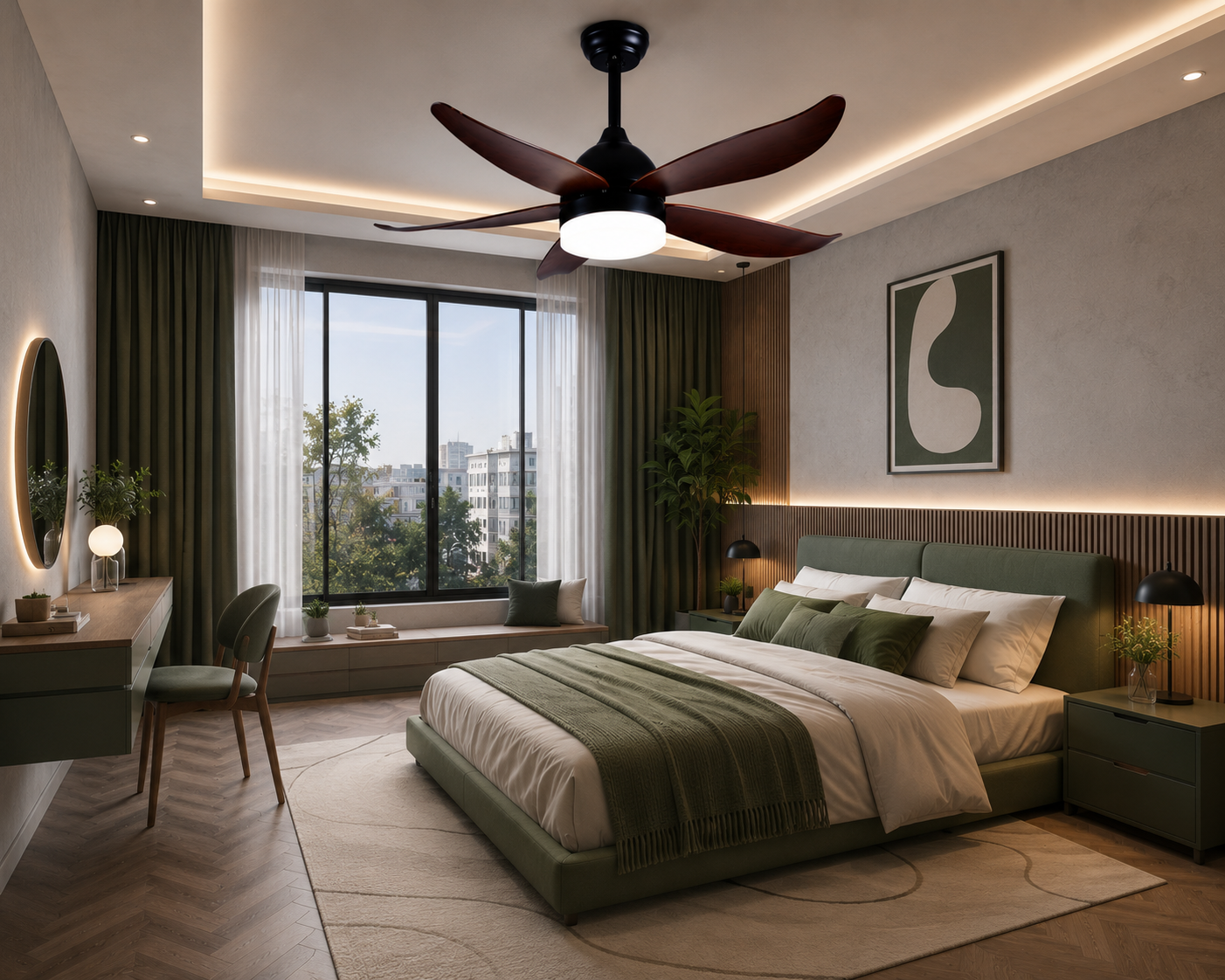 Quạt trần LuxAire Sunny 48 inch nhỏ gọn, thích hợp phòng ngủ và có đèn LED